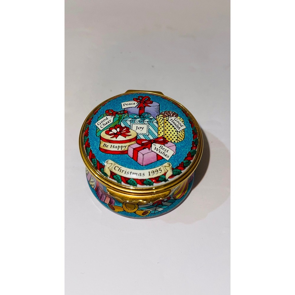 Halcyon Days Enamel Box Christmas 1995 25th Anniversary English Trinket Box⁠